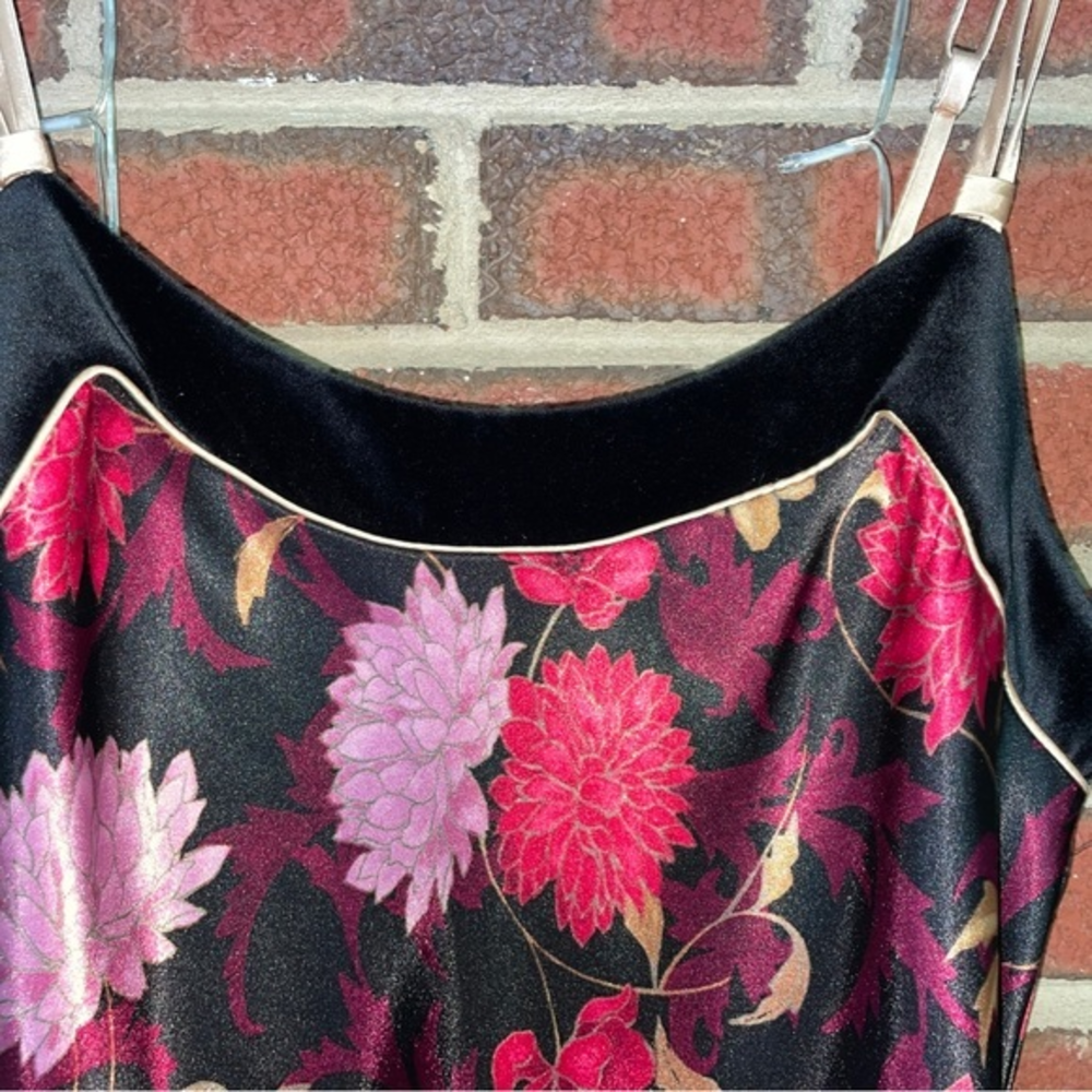 Jones New‎ York Floral Slip Dress M Velvet Contrast Satin Split Strap Floral